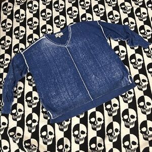 Laurie Felt Blue V-Neck Sweater with white trim accents in size Large